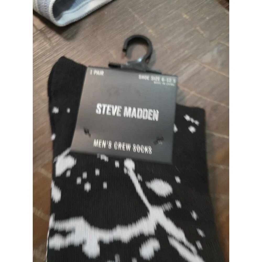 Steve Madden Black White Paint Splatter Pattern Crew Socks Size 6-12.5 - Set 2
